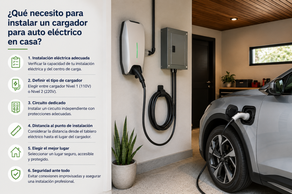 que necesito para instalar un cargador para auto electrico